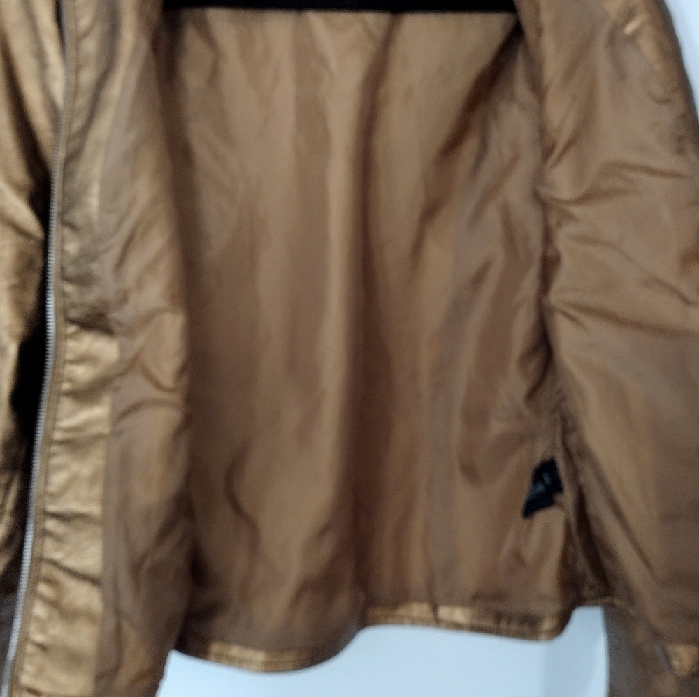 Ladies Gold Vegan Leather Short Jacket - Picture 4 of 8